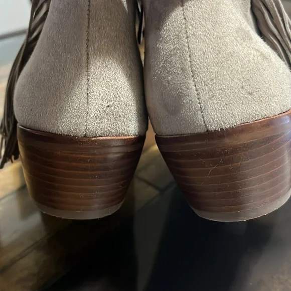 Sam Edelman Paige Fringe Gray Leather Suede Ankle Booties Size 8.5 - Picture 11 of 11